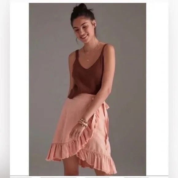 PILCRO BY ANTHROPOLOGIE Women’s Peach Pink Nettie Ruffled Hem Wrap Skirt Size Sm - Picture 1 of 7